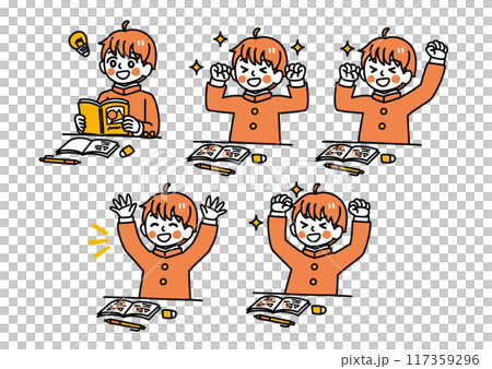 シンプルなタッチの男子学生（勉学の悩み解決）/単色	 117359296