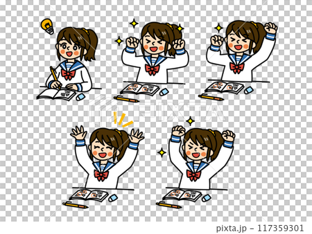 Simple touch female student 2 (solving study worries) / color 117359301