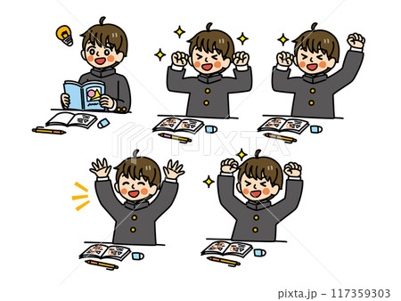 シンプルなタッチの男子学生（勉学の悩み解決）/カラー 117359303