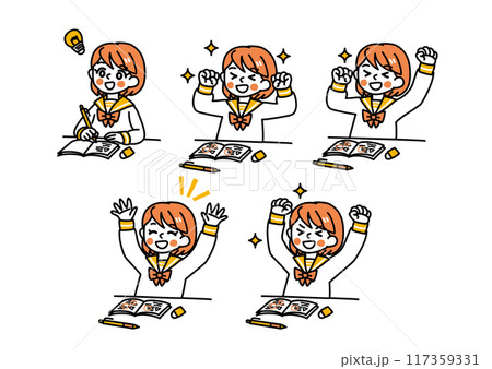 シンプルなタッチの女子学生1（勉学の悩み解決）/単色	 117359331