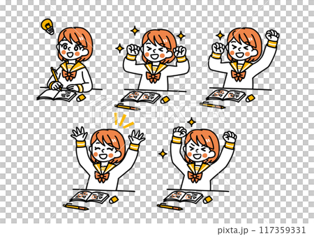 シンプルなタッチの女子学生1（勉学の悩み解決）/単色	 117359331