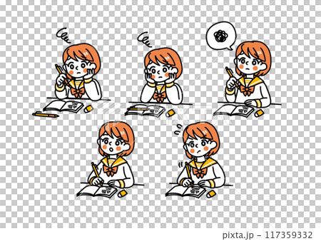 Simple touch female student 1 (study worries) / Monochrome Simple touch female student 1 (study worries) / Monochrome 117359332