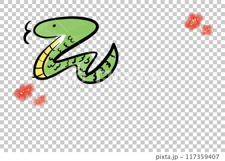 筆書き　かわいい蛇の年賀状イラスト　令和七年　2025 梅 117359407