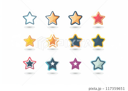 Beautiful and diverse star icon collection with vibrant, colorful, and modern designs for user interface and web. Illustration set with quality indicators for digital creative projects 117359651