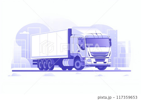 Minimalist purple monochrome truck delivery illustration with simple clean modern design and artwork for transportation, logistics, cargo, freight, and shipping industry 117359653
