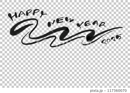 筆書き　蛇のシルエット年賀状　令和七年　2025 影　イラスト素材 117360070