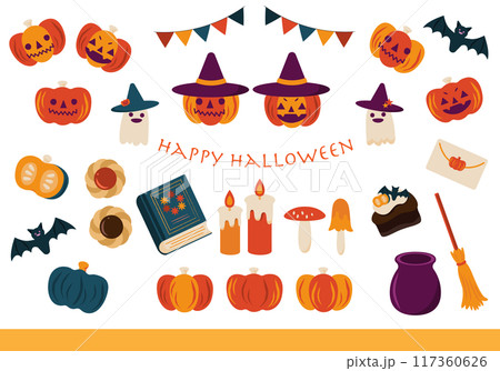 ハロウィン　おばけとかぼちゃ　イラストセット 117360626