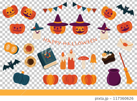Halloween ghost and pumpkin illustration set 117360626