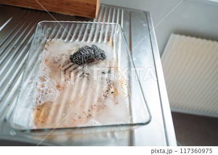 Minimalist kitchen cleaning scene. Natural cleaning, household maintenance. Concept of eco-friendly cleaning methods. 117360975