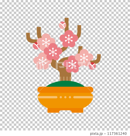 日本盆景的插畫素材。簡單的梅花盆景圖示。 117361240