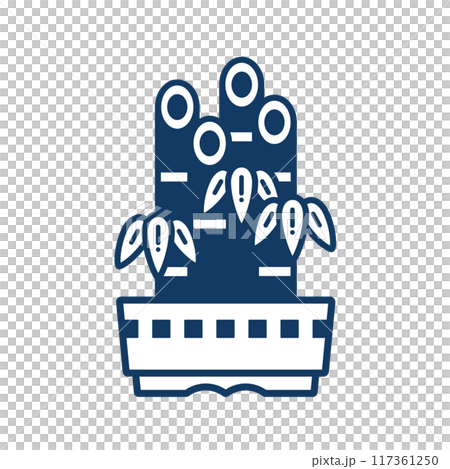 日本盆景的插畫素材。竹盆景線描圖示。 117361250