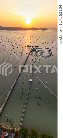 Aerial View Drone shot of Yacht and sailboat parking in marina, Transportation and travel background 117362104