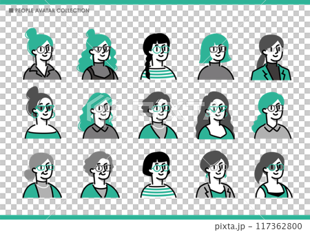 シンプルな女性アイコンのセット。めがね。 117362800