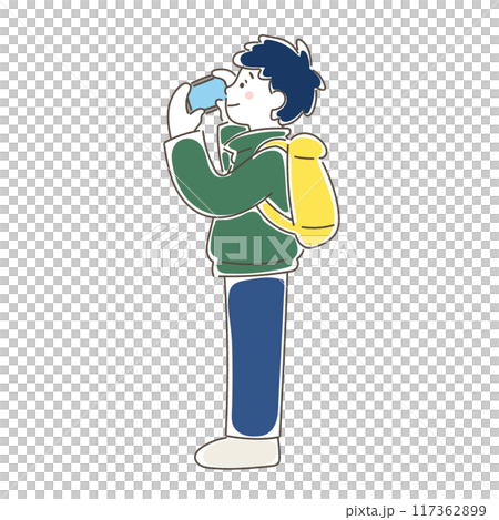 スマホで上の方を撮影する男性のゆるいイラスト 117362899
