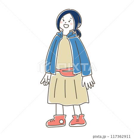 立って上を見上げる女性のゆるいイラスト 117362911