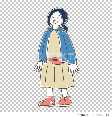 立って上を見上げる女性のゆるいイラスト 117362911