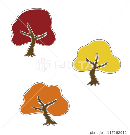紅葉した木々のゆるいイラスト 117362912