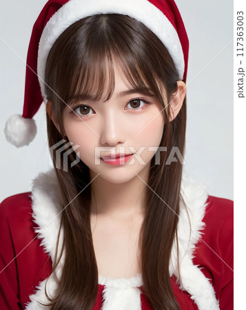 サンタクロースのコスプレしたロングヘアの港区女子 117363003