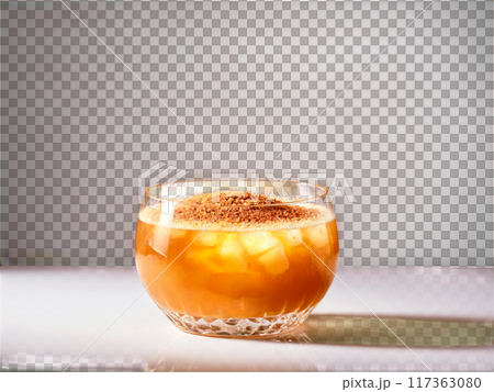 Caramel Delight Rich golden cocktail in a coupe glass garnished with a sprinkle of cinnam 117363080