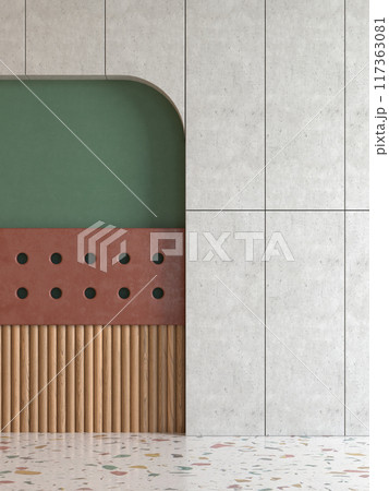 Memphis style conceptual interior room 3d illustration 117363081