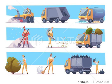 Urban cleaning. Vehicles for cleaning streets from garbage exact vector city cleaning transport 117363206