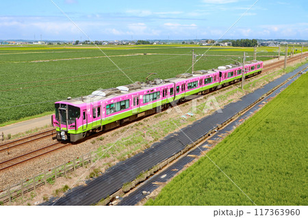 ハピラインふくい特別色同士4両編成　丸岡ストレート（五本跨線橋）　HF10編成 117363960