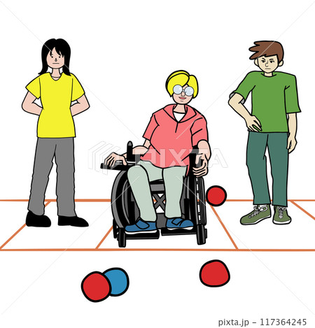 障害者スポーツのボッチャbocciaを楽しむ車椅子の人達 117364245