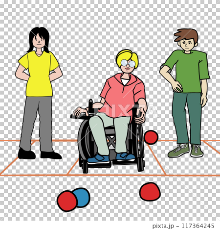 障害者スポーツのボッチャbocciaを楽しむ車椅子の人達 117364245