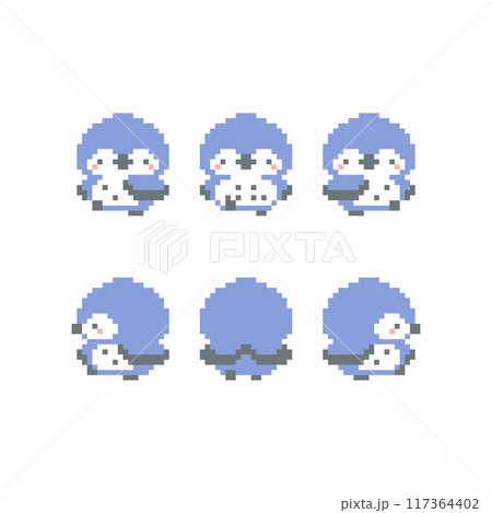 歩く青色フクロウのドット絵 117364402