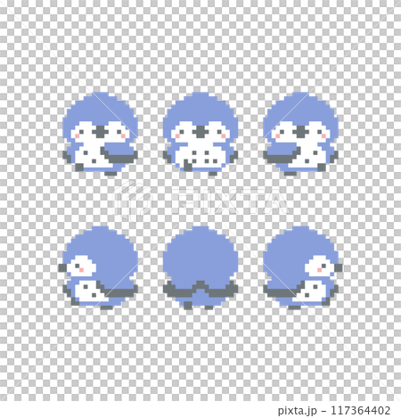 歩く青色フクロウのドット絵 117364402