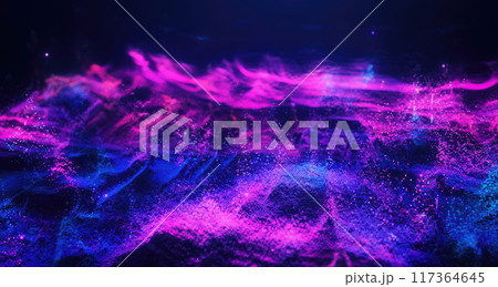 Abstract moving futuristic landscape of particles and dots of energy magic with glow and blur effect, abstract background Abstract moving futuristic landscape of particles and dots of energy magic with glow and blur effect, abstract background 117364645