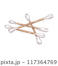 Cotton Swabs with Wooden Sticks Hand drawn Illustration 117364769