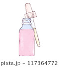 Face Serum, Cosmetic, Face Care Glass Bottle with Pipette Hand drawn Illustration 117364772