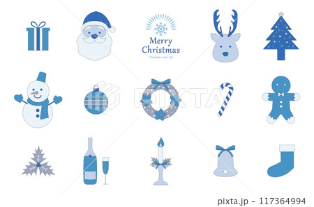 クリスマスアイコンセット_主線あり_青色 クリスマスアイコンセット_主線あり_青色 117364994