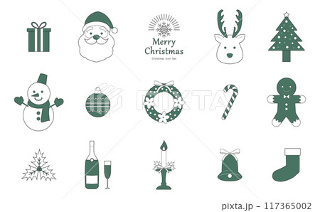 クリスマスアイコンセット_主線_緑色 クリスマスアイコンセット_主線_緑色 117365002