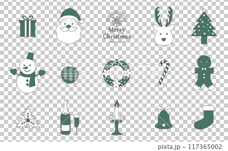 クリスマスアイコンセット_主線_緑色 クリスマスアイコンセット_主線_緑色 117365002