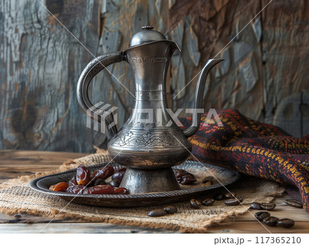 Dallah is a metal pot with a long spout designed specifically for making Arabic coffee. 117365210