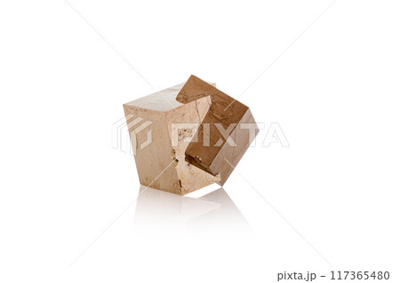Pyrite isolated single shiny mineral stone, fool's gold, cubic gems, on white and transparent background 117365480