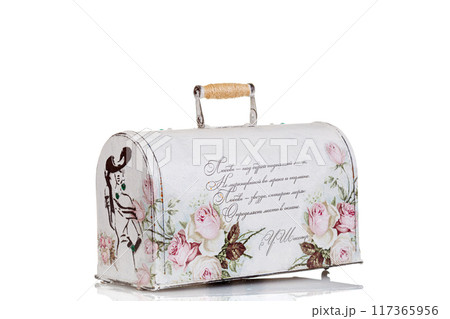 Cover for decorative sewing machine on a white background Cover for decorative sewing machine on a white background 117365956