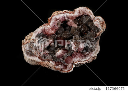 Macro mineral stone Pink Amethyst on a black background 117366073