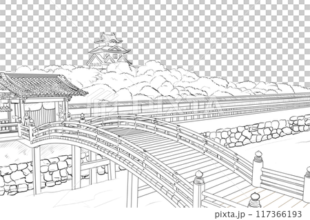Line drawings of bridges, gates and castles from the Edo period Line drawings of bridges, gates and castles from the Edo period 117366193