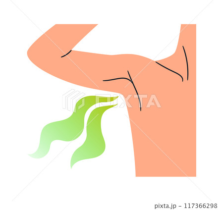 Stinky armpit with terrible sweat. Concept of unwashed body and poor hygiene in green smell 117366298