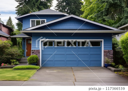 Blue garage door with a driveway in front. 117366539