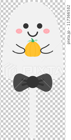 Kid hand drawn cute trick or treat candy happy halloween spooky white ghost lollipop 117366582