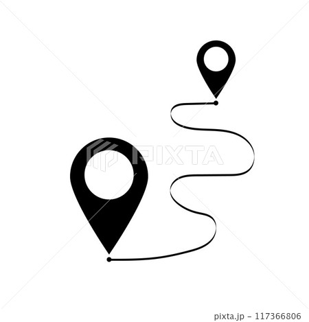Route icon between two points with dotted path and location pin. Location pointer continuous one line drawing. GPS navigation line route mark. eps 10 117366806