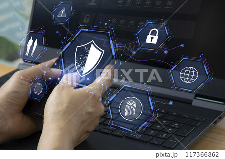 Keypad, cyber shield, lock, technology security system. Digital link. Cyber security with advanced technology. Keypad, cyber shield, lock, technology security system. Digital link. Cyber security with advanced technology. 117366862