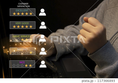 User give rating to service experience on online application for Customer review satisfaction feedback survey concept. 117366893