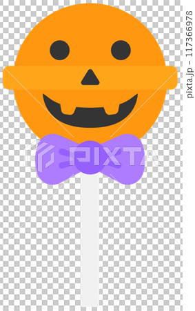 Kid hand drawn cute trick or treat candy happy halloween spooky pumpkin lollipop 117366978