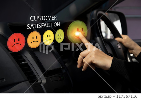 Users rate their service experiences in an online application for the post-service customer satisfaction survey concept at the auto center. 117367116