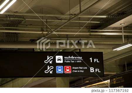 Navigation signs that can be seen along Public places such as airport, train station Navigation signs that can be seen along Public places such as airport, train station 117367192